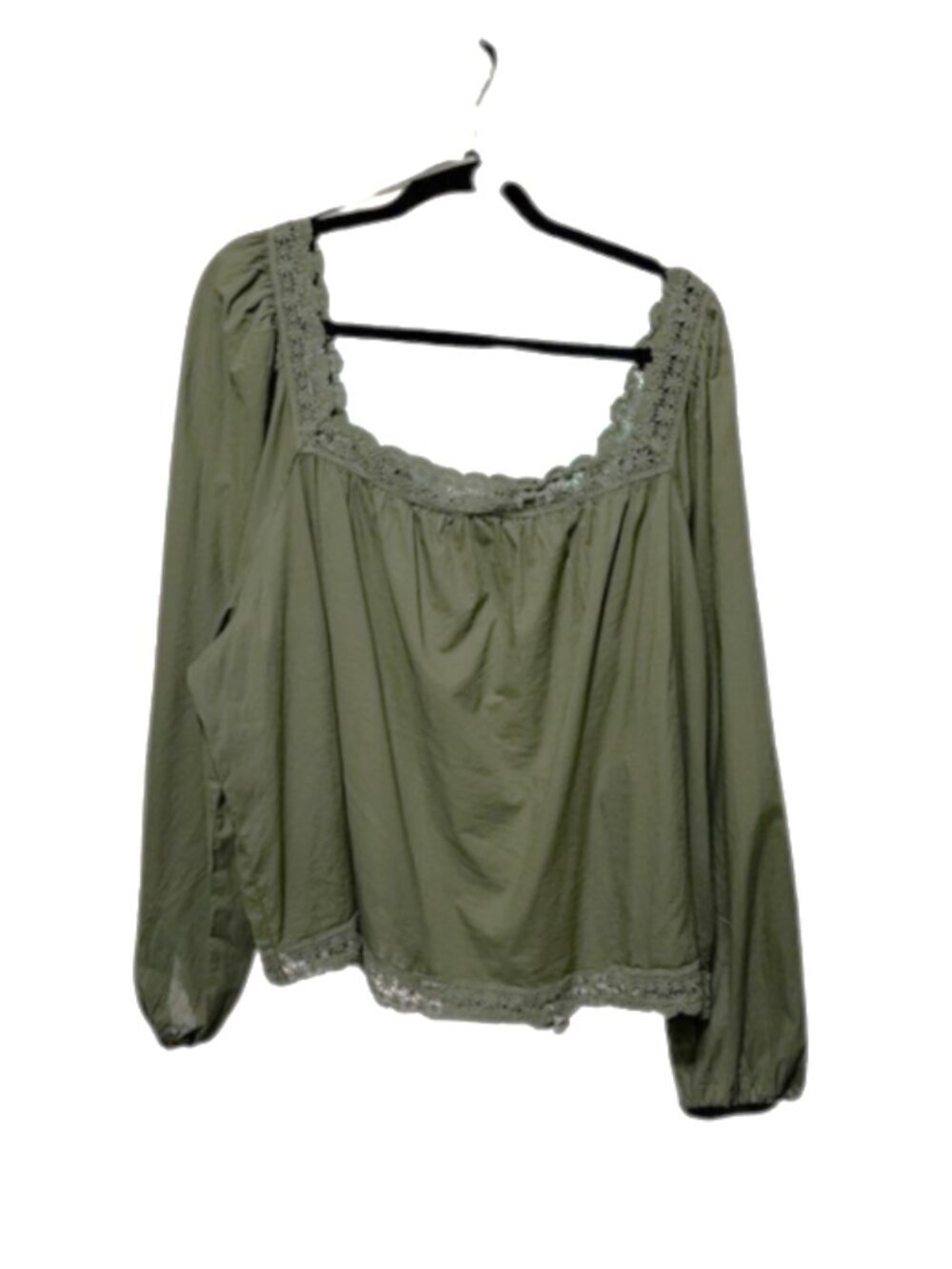 Old Navy NWT Olive Green (Bare Ground) Lace Trim Square Neck Blouse Top Size 3X